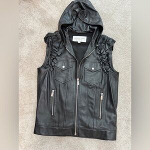 Michael Kors Collection - Black Leather Moto Vest with Ruffle Detail - size 8